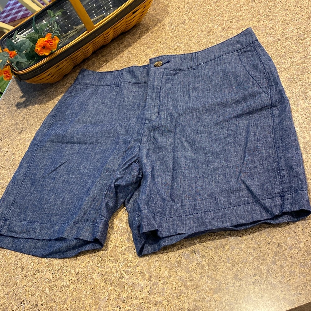 Old Navy Everyday High Rise Shorts Linen Cotton Blend Blue 12